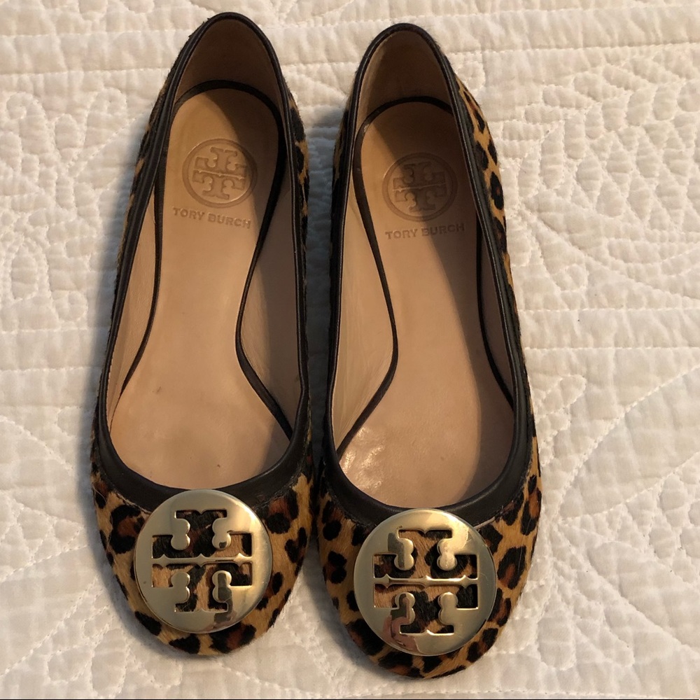 Tory Burch Leopard Print Ballet Flats with Gold Logo